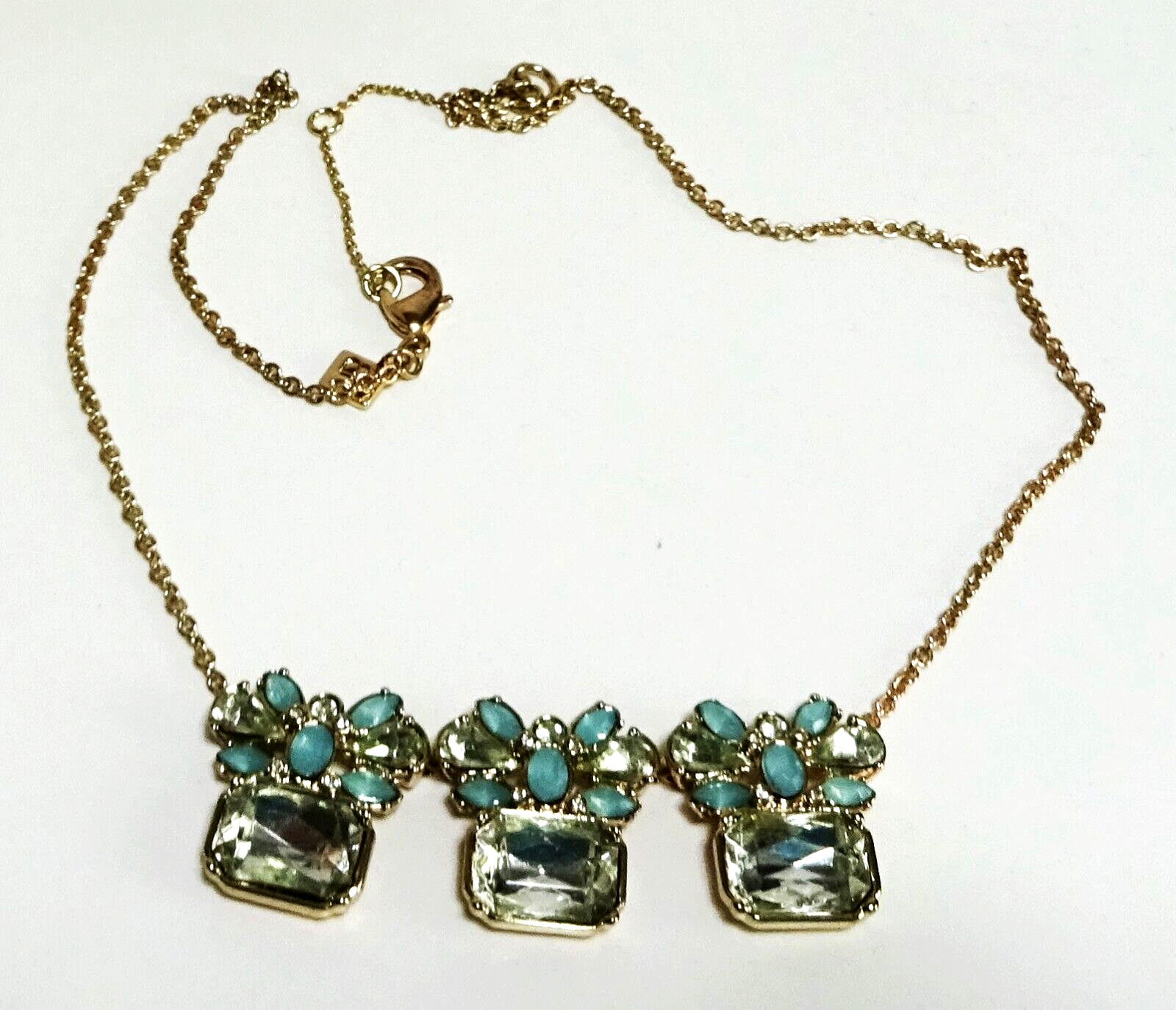 Fancy Banana Republic Pendant Necklace with Clear and Light Blue Lucite Settings