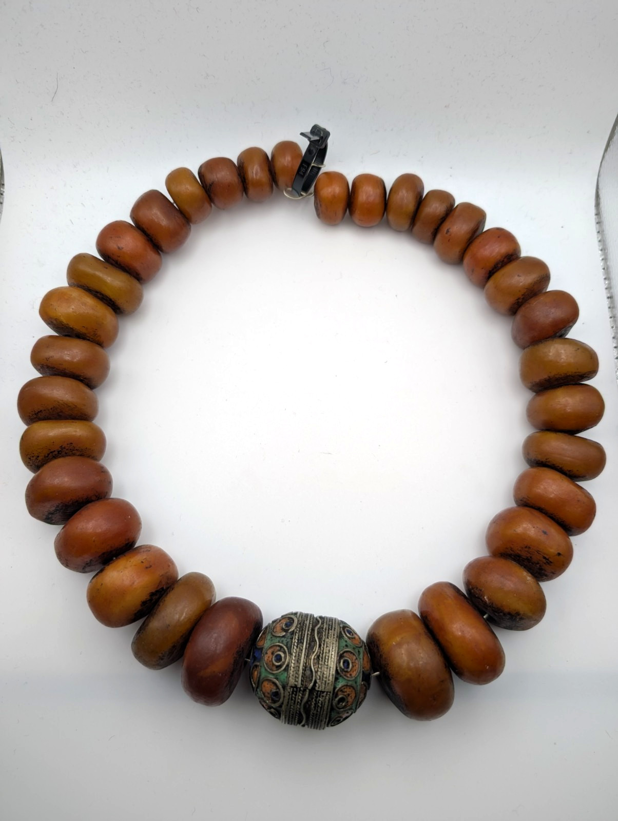 Vintage Moroccan Style Resin Bead Necklace – Large Enamel Focal Bead