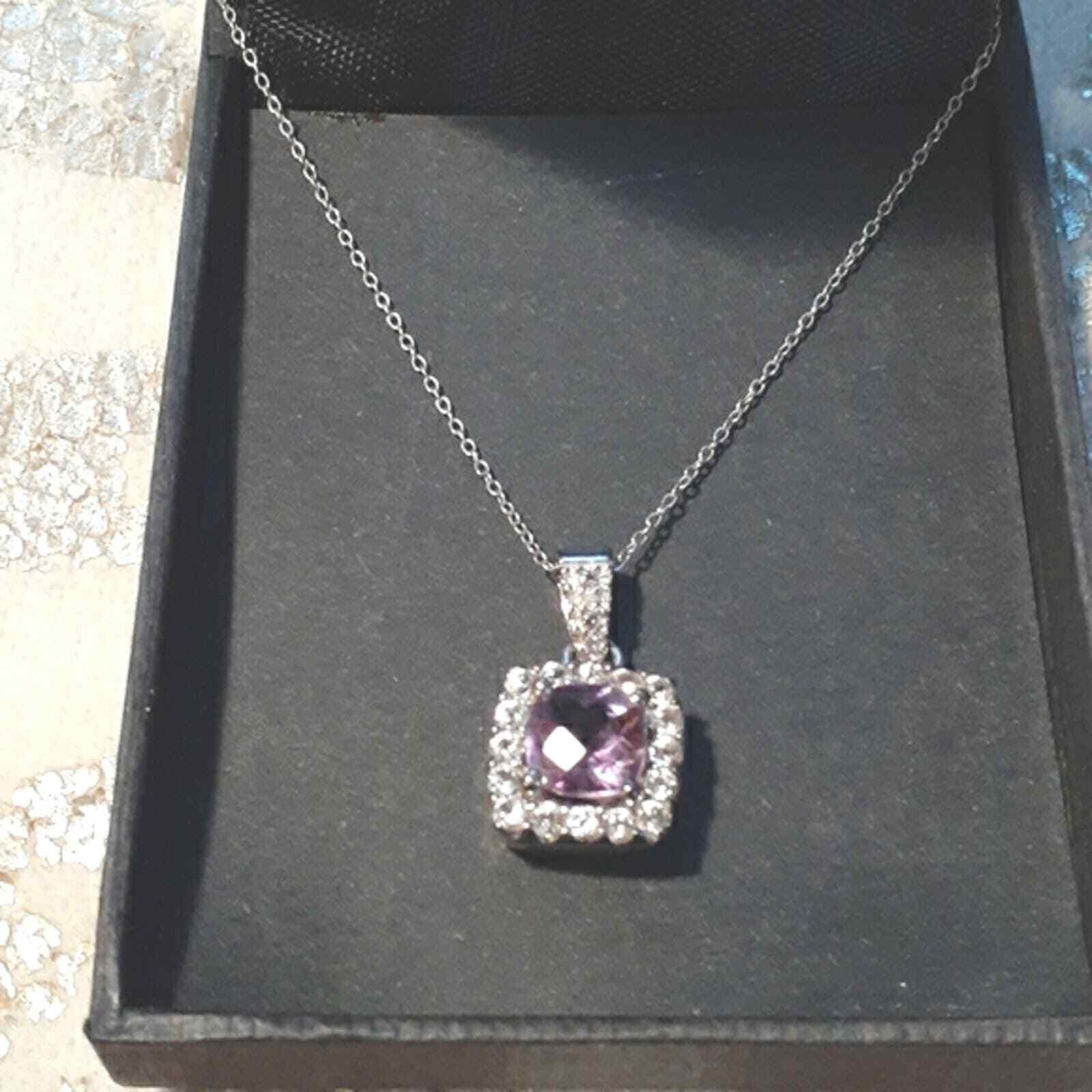 Real AMETHYST STERLING SILVER Pendent White Sapphires