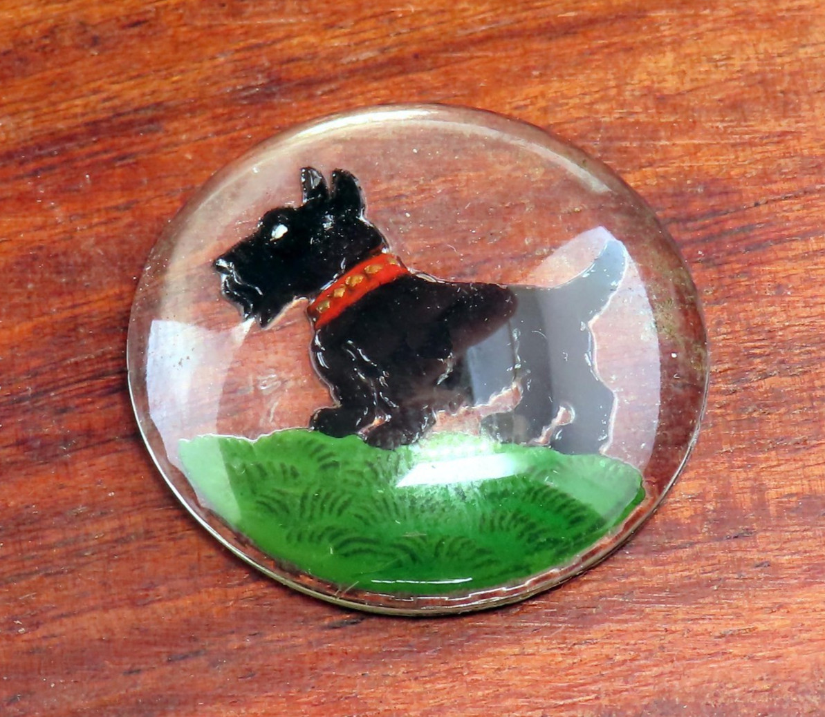 Vintage SCOTTISH SCOTTIE DOG REVERSE CRYSTAL INTAGLIO GLASS cab ONLY STYLE 1 #M