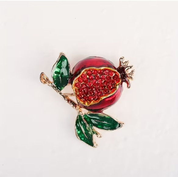 BROOCH-Pomegranate Enamel Brooch, 18K Golden Plated Zinc Alloy