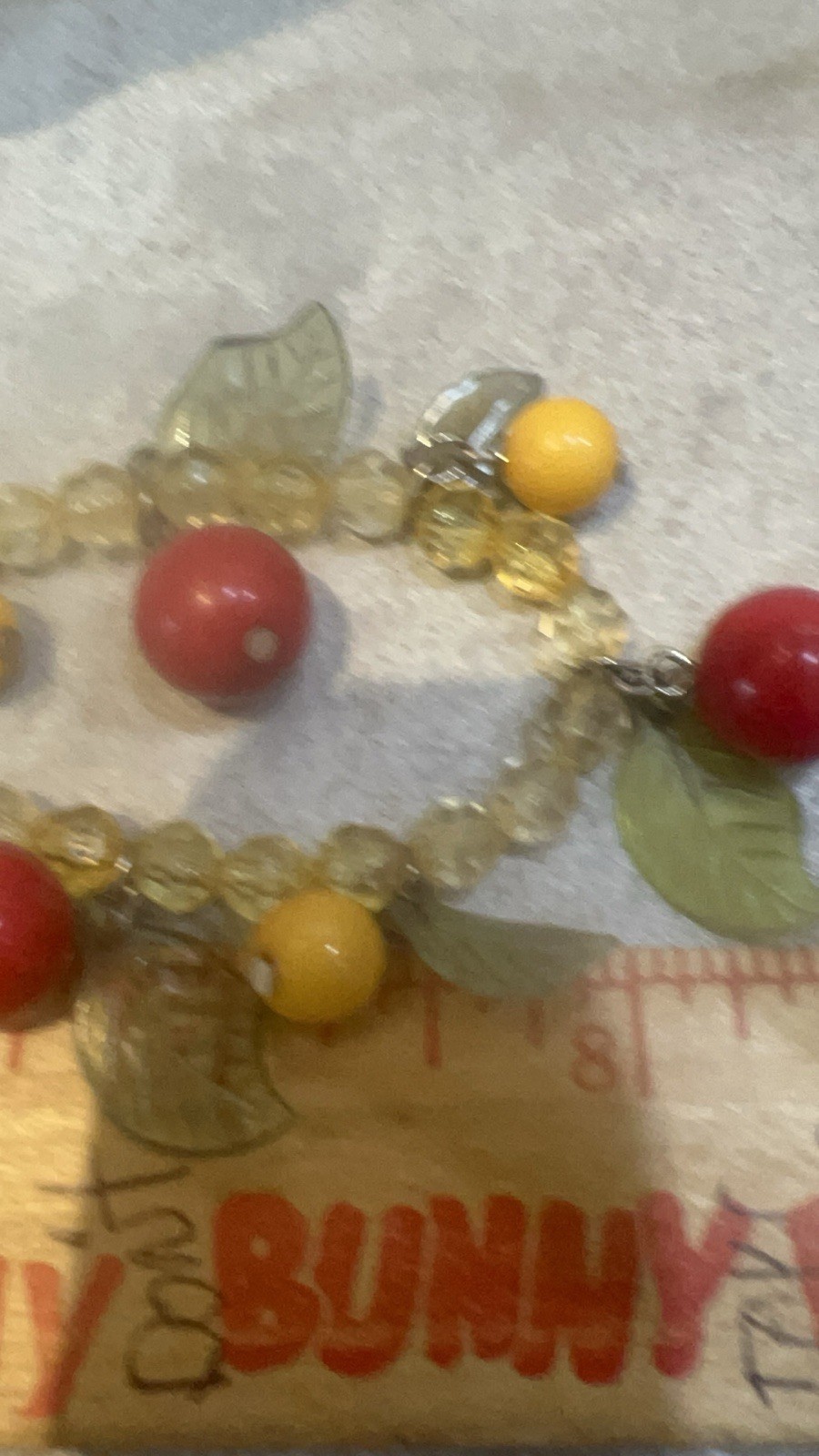 Vintage Fruit Basket Lucite Yellow Beaded Necklace 16 In With Adjustable Chain