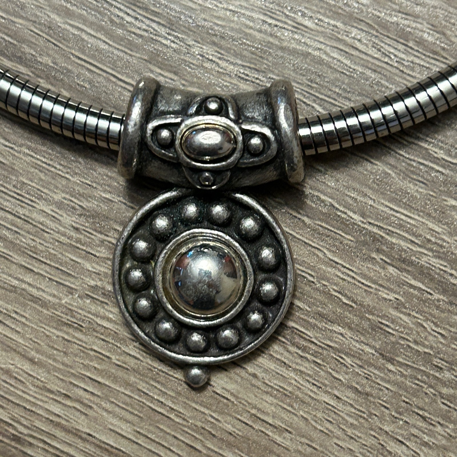 Vintage Silver Tone Metal Coil Choker w/3 Individual Slide on Pendants