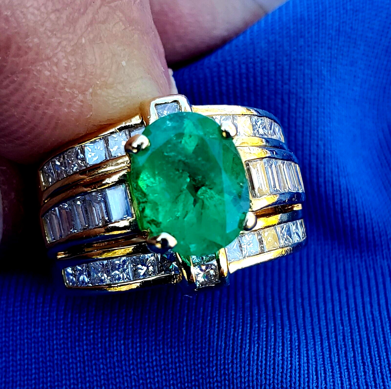 Original EARTH MINED EMERALD DIAMOND Deco Engagement Ring 14K GOLD Solitaire 4ct
