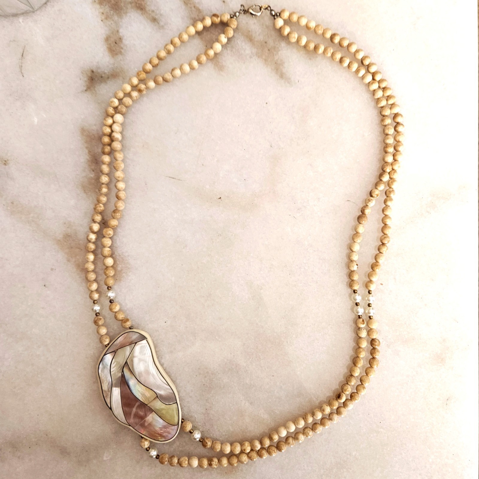 Karla Jordan Vintage Mother of Pearl Necklace 12 In BohoShique Statement Piece