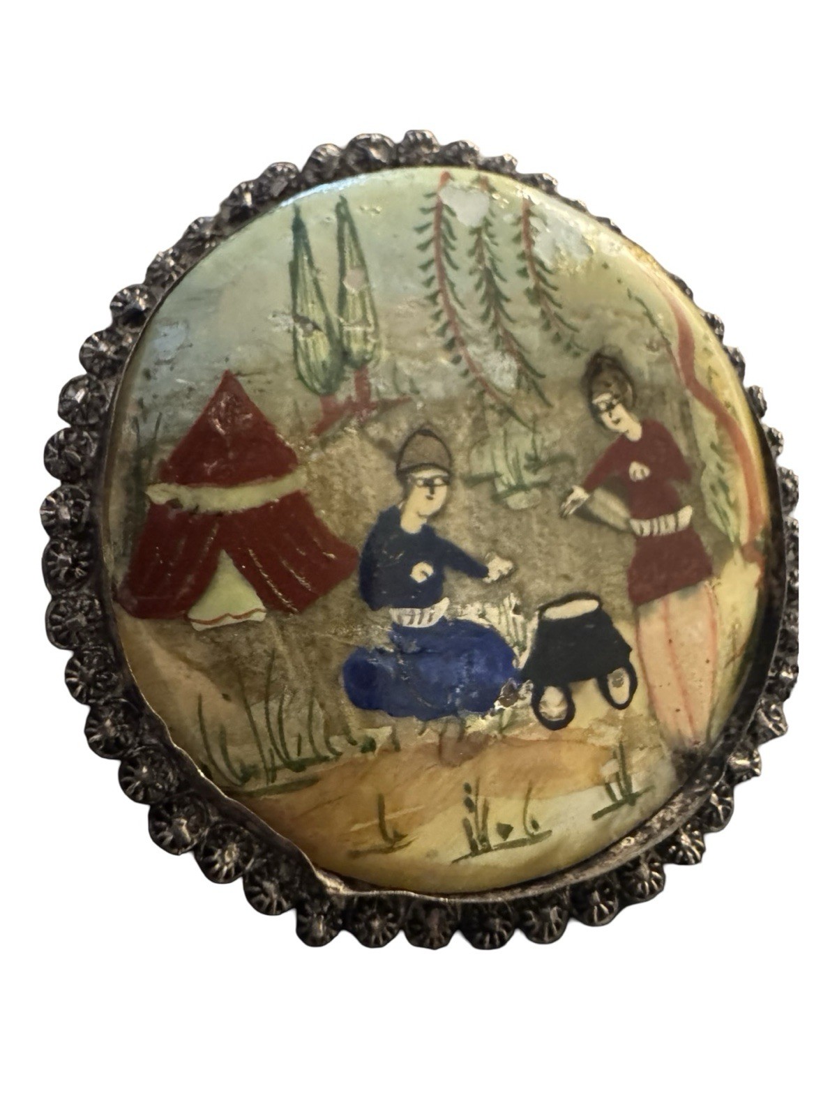 Vintage Beautiful Persian Hand Painted Mother of Pearl Pendant/Charm
