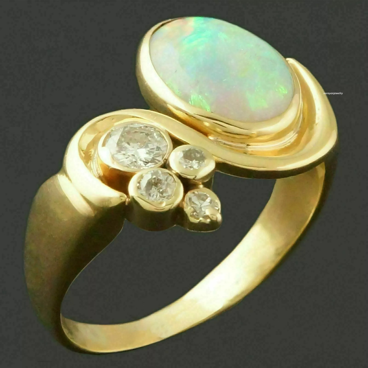 3Ct Oval Cut Natural Opal Solitaire Engagement Ring 14K Yellow Gold Plated Ring