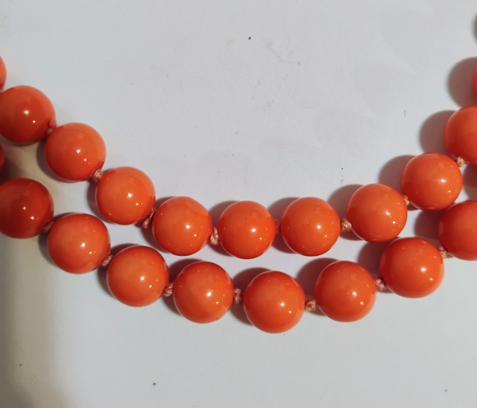 Vintage Vibrant Orange Acrylic/Lucite Beaded Necklace Double Strand