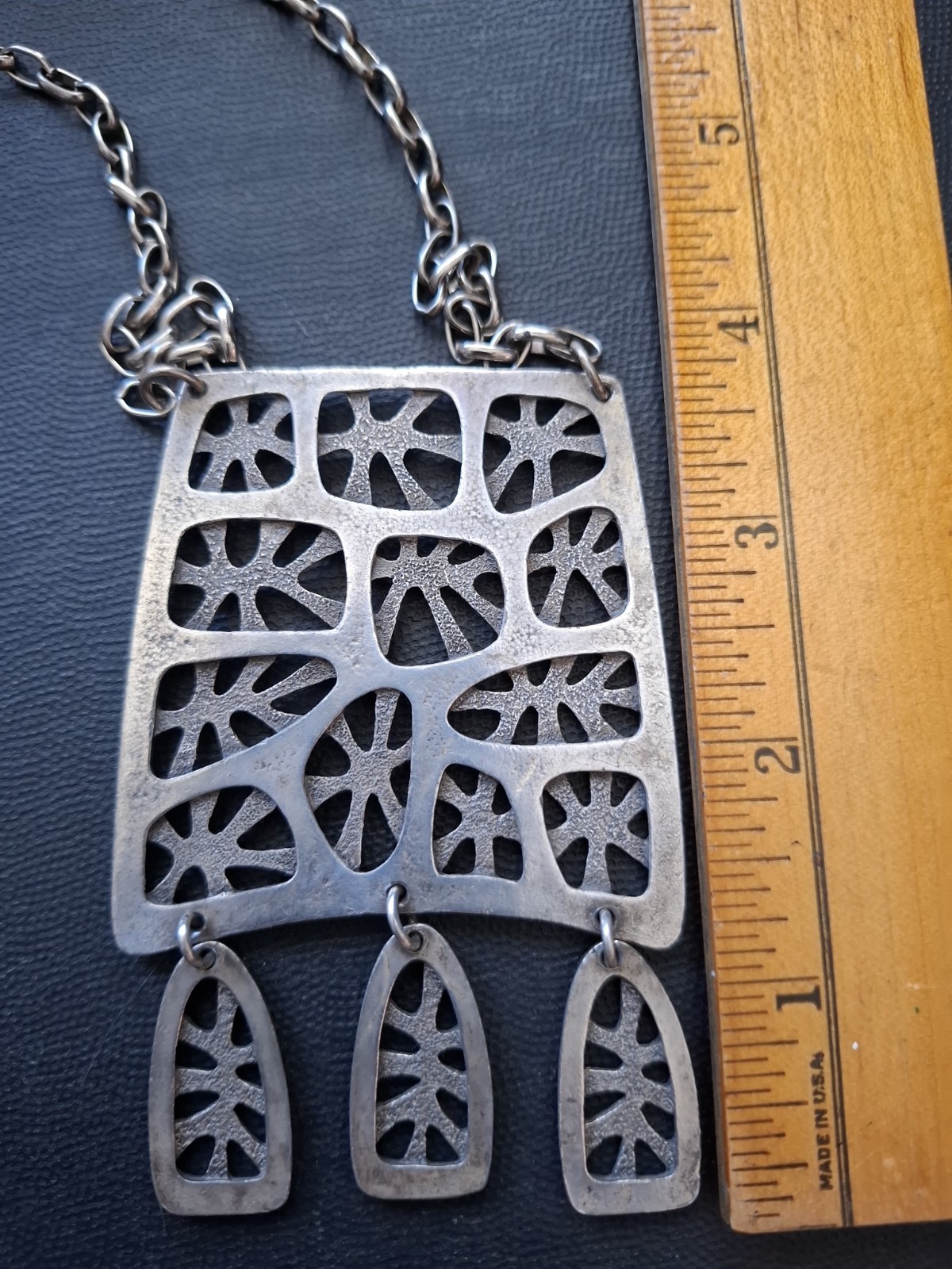 Rare Vtg Signed Louis Giusti Abstract 1960 Pendant Necklace Modernist/Brutalist