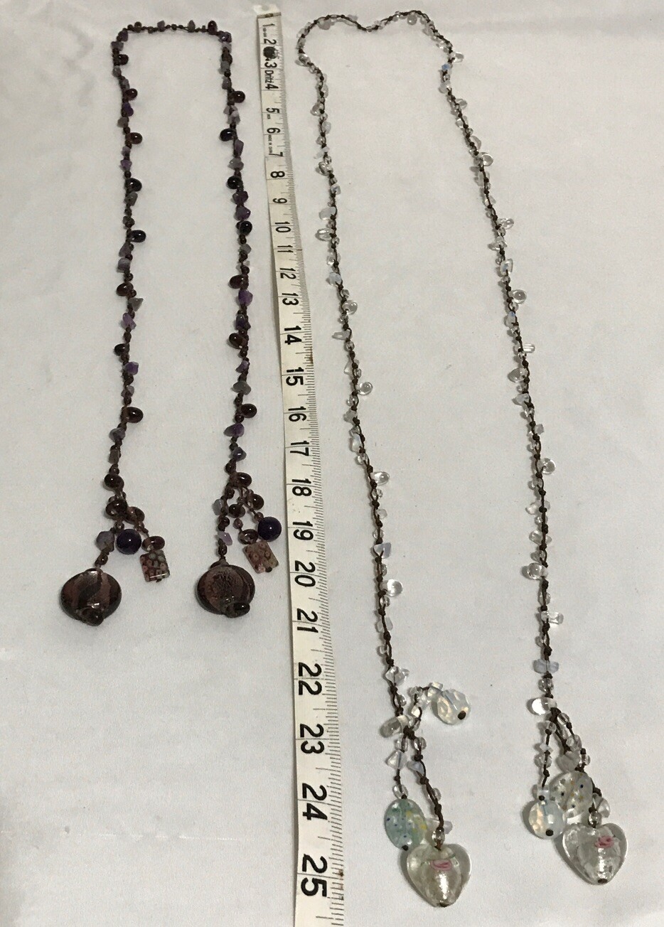 2 Amethyst Moonstone Extra Long Necklaces Sash Glass Mili Approximately 40” 50”