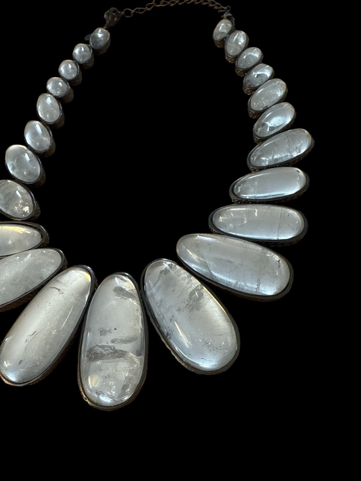 Vintage Kiam Family Rock Clear Crystal Hematite Statement Necklace