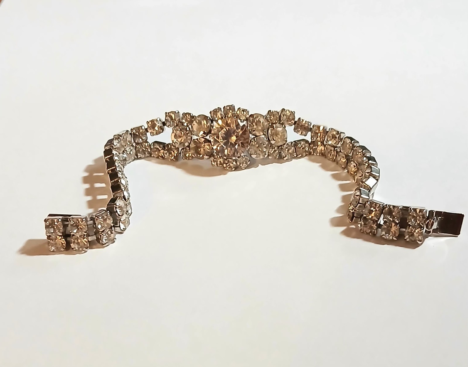 Vintage Austria 2-Layer Crystal Bracelet Bright Clear Crystals Signed Austria 7″