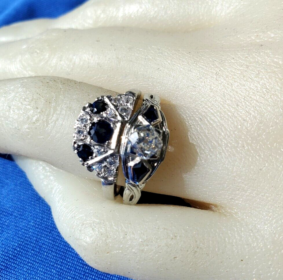 EARTH MINED SAPPHIRE DIAMON Deco Wedding Band Unique Vintage SOLID PLATINUM Ring