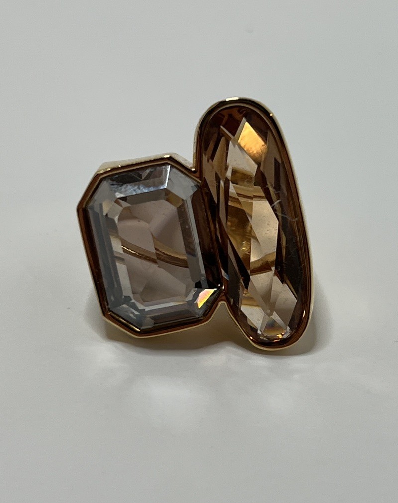 Large Swarovski Swan Faceted Topaz Crystals Cocktail Ring Size 7 with Box