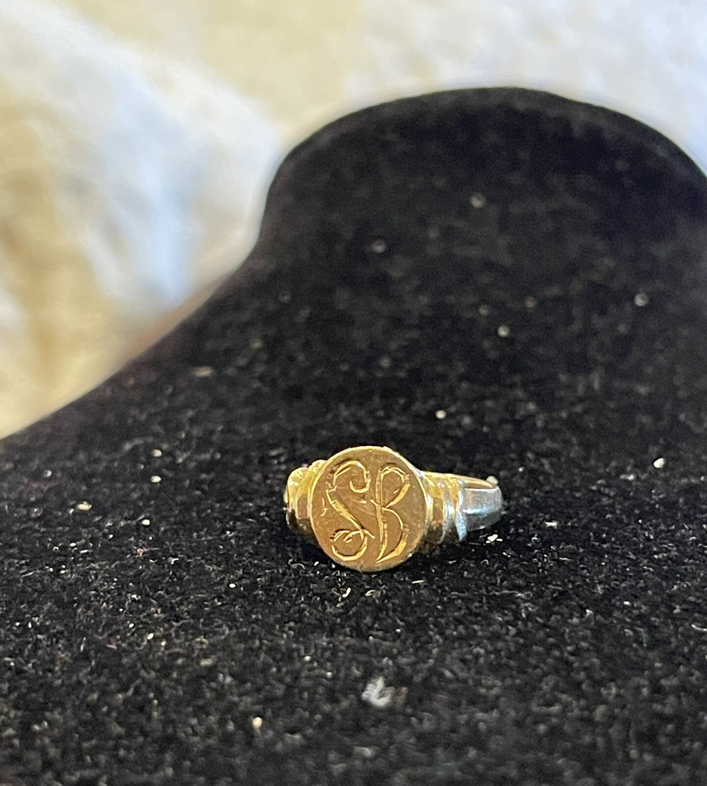 ART NOUVEAU 14k Yellow Gold Oval Signet Ring Monogram “SB_JS” Sz 5 Vintage