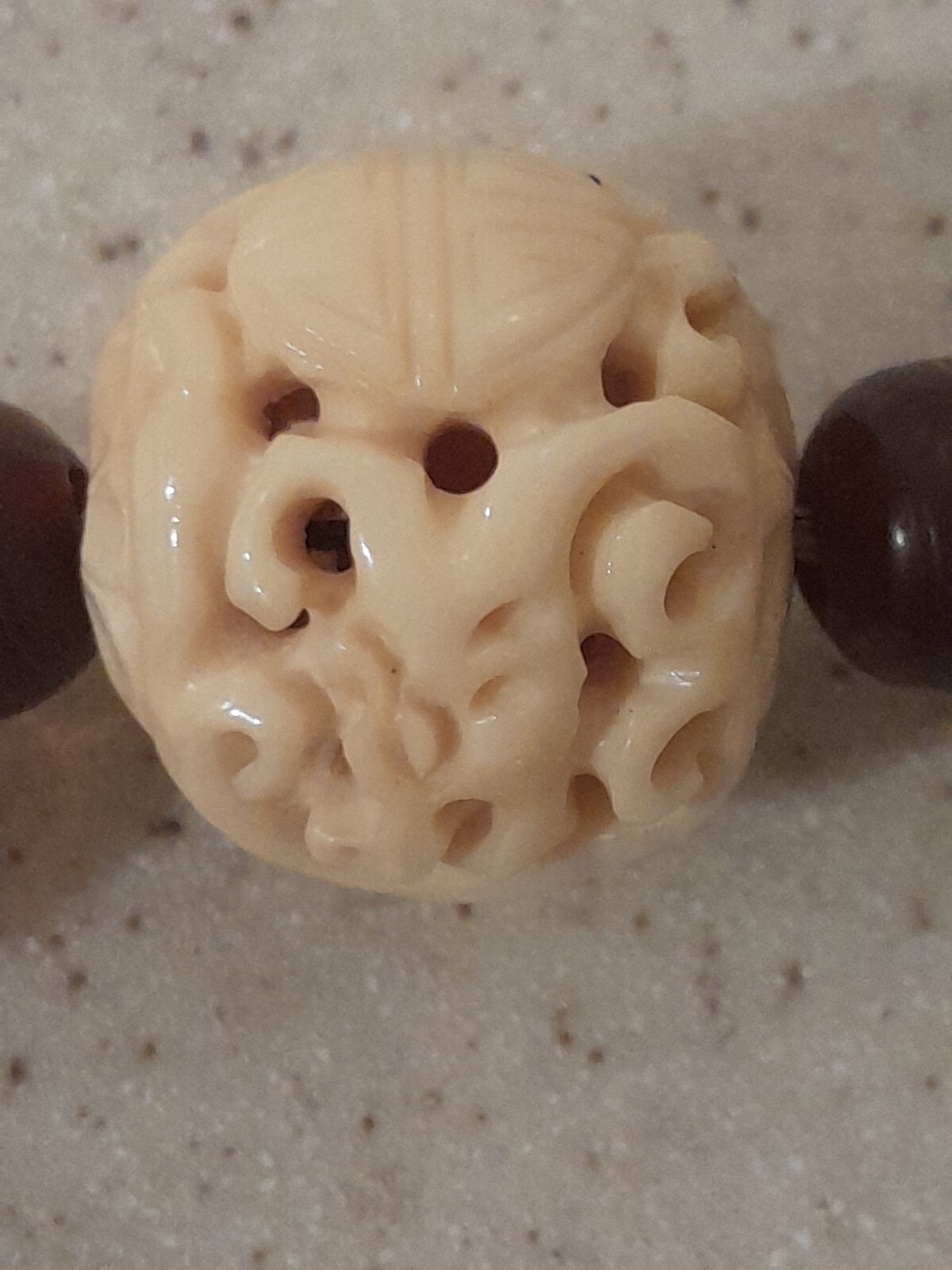 Vintage Teresa Goodall necklace signed ~multiple beads one carved bead Artisan