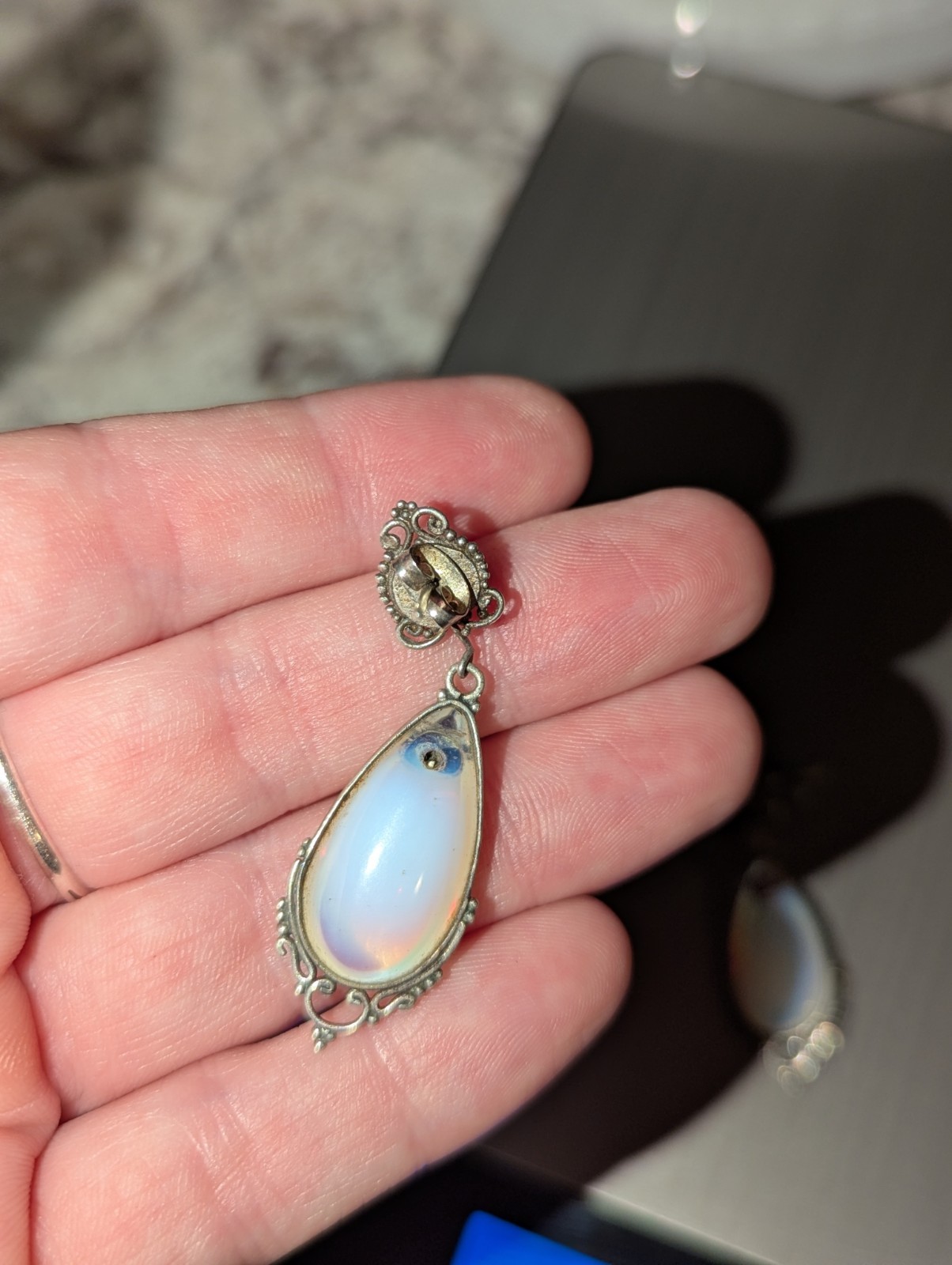 Oboline Or Moonstone and Garnet Dangle Vintage Earrings. One of A Kind Earrings