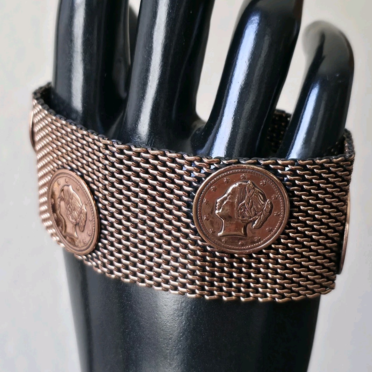COPPER MESH COIN Bracelet MEDALLION STATEMENT