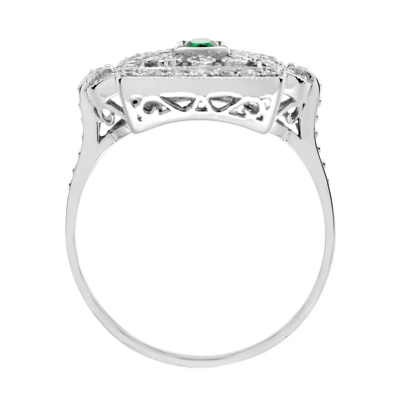 2.84Ct Art Deco Style Green Lab Created Emerald & Diamond 14K White Gold FN Ring