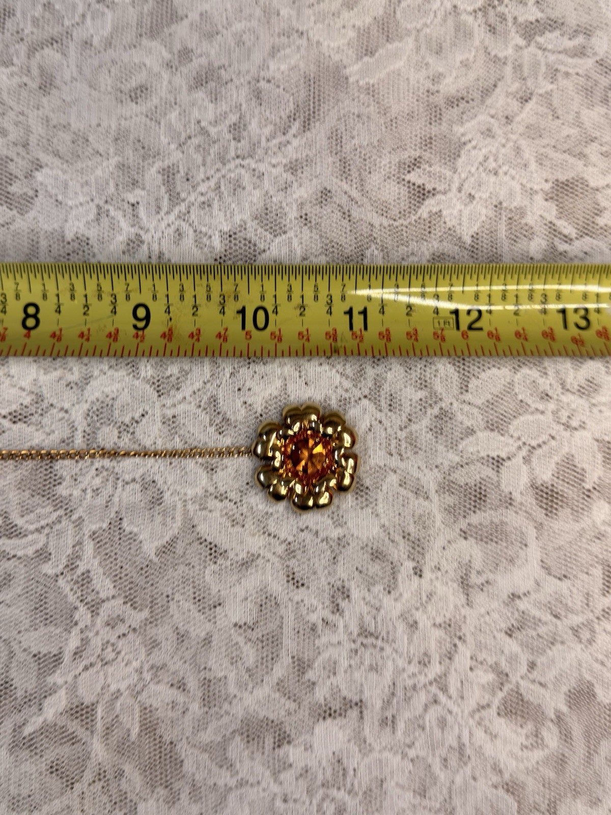 Vintage Linc 12k Gold Filled Double Flower W/ Orange Amber Stone Brooch Pin