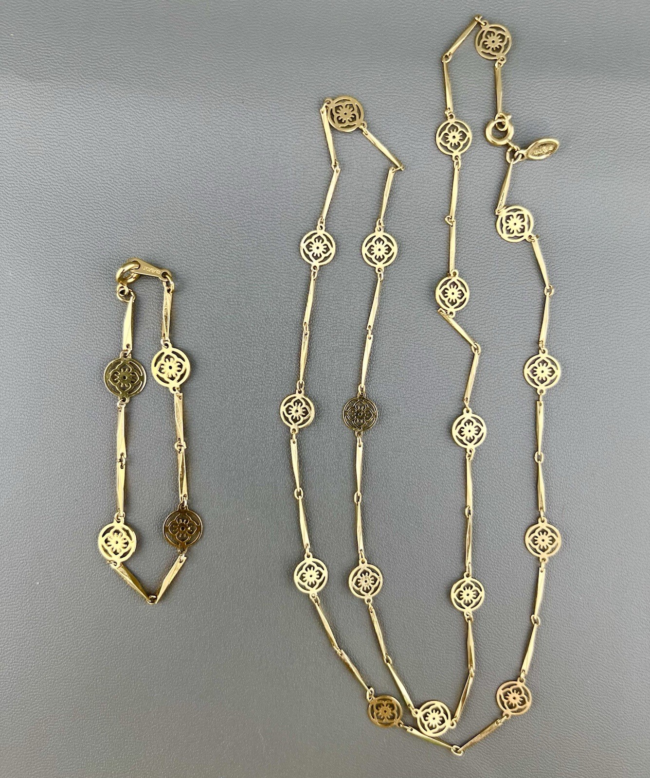 Vintage Avon Necklace Bracelet Set Filigree Flower Lace Bar Link Gold Tone