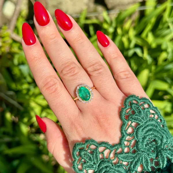 4.40 Ct Natural Emerald Art Deco Vintage Engagement Ring 14K Yellow Gold Over