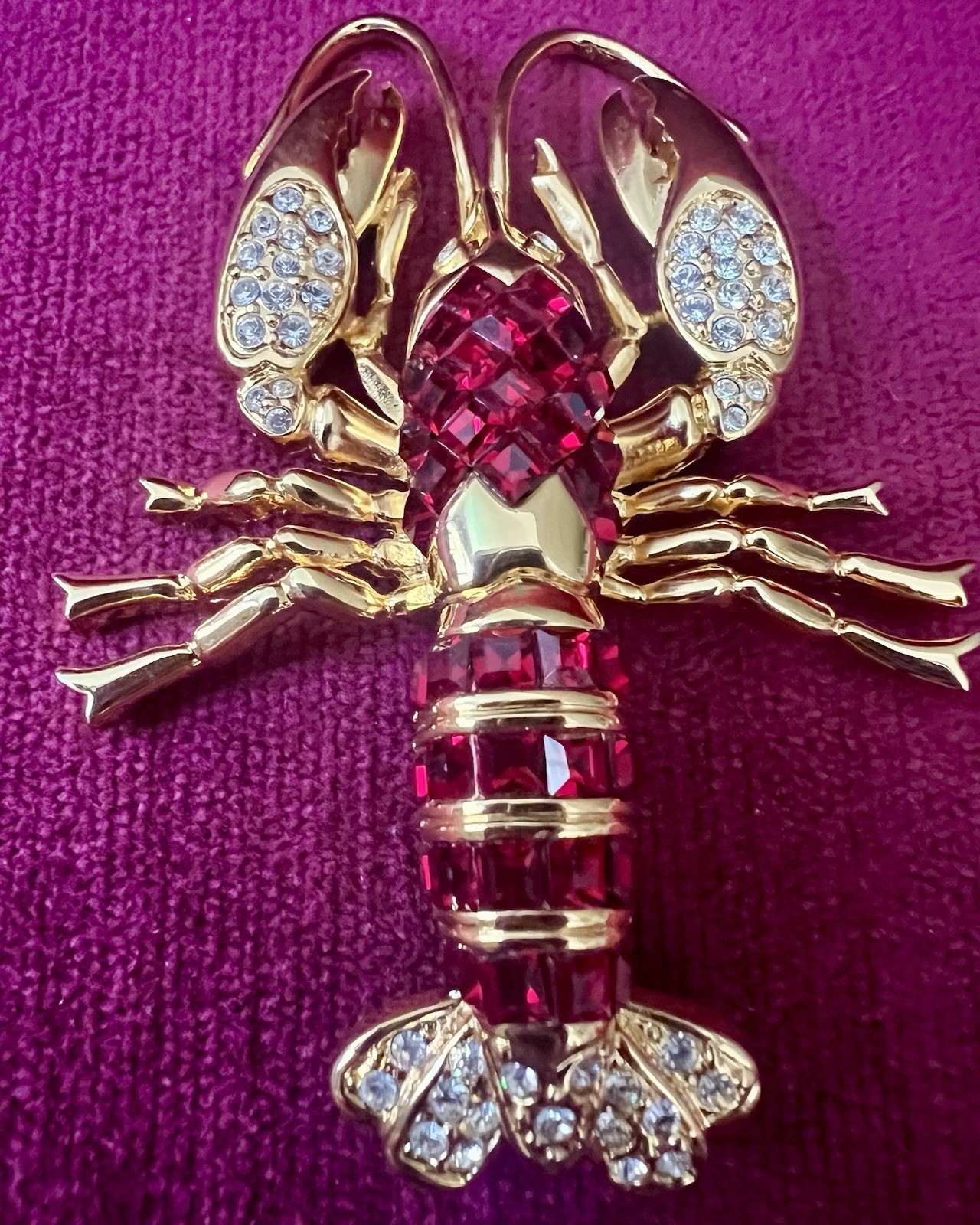 FABULOUS SIGNED NOLAN MILLER 1980s RED RUBY LOBSTER BOOCH 3” EXCELLENT CONDITION
