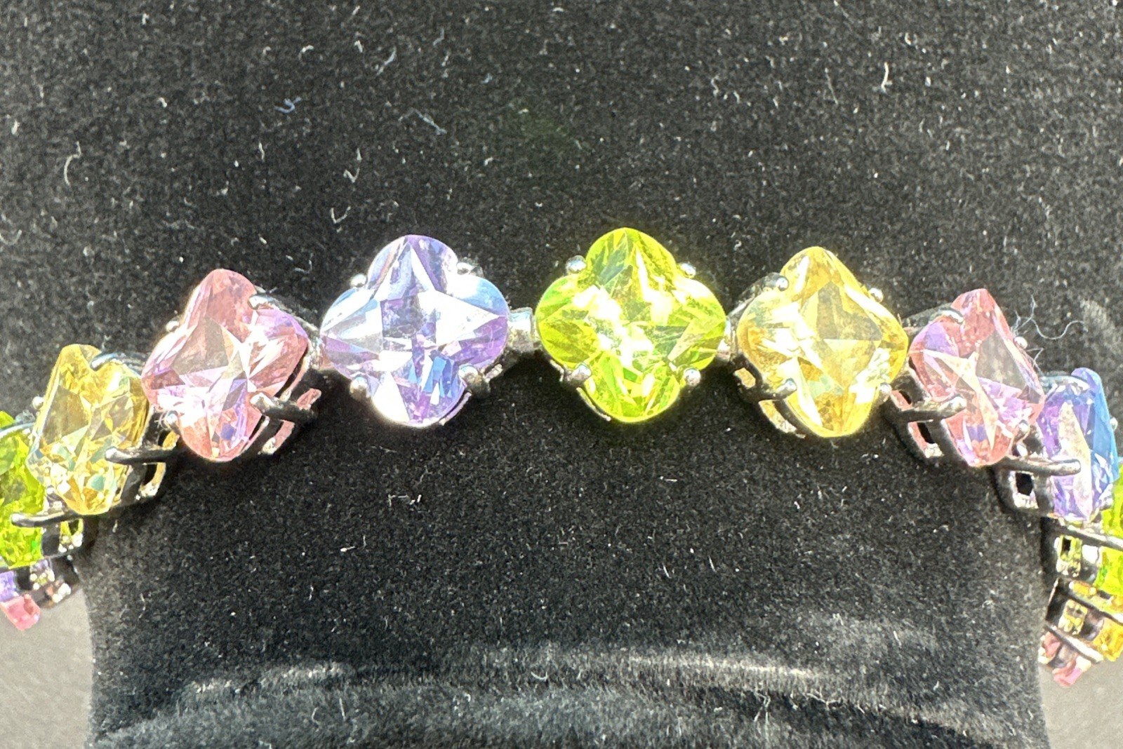 Vintage Suzanne Somers MultiColor Faceted/Square CZ 925 Silver Bracelet 7.5 in