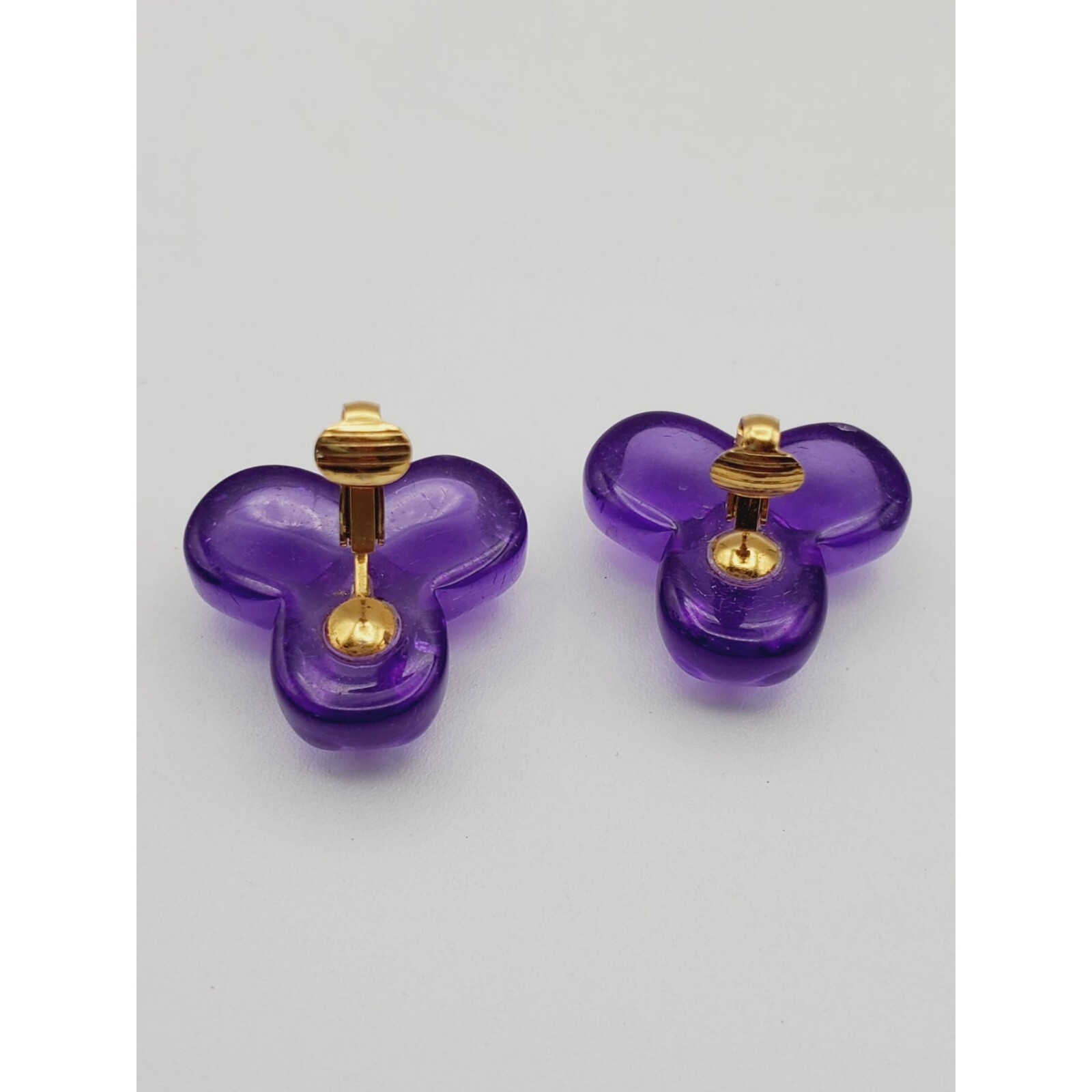 Gold tone Purple acrylic resin plastic clip on earrings 1″