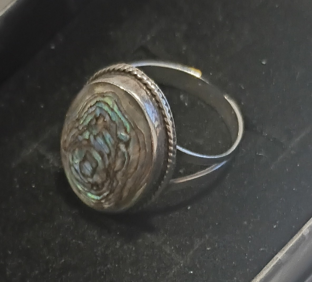 Vintage Taxco Mexico Sterling Silver Oval Abalone Shell Ring 3.98g