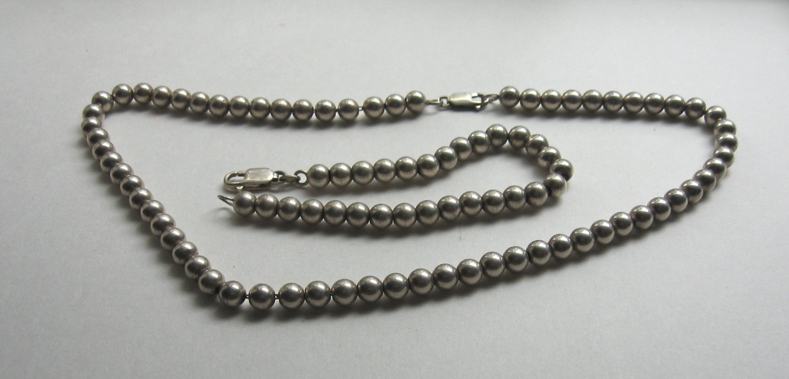 Vintage Sterling Silver 6mm Beaded 7 1/4″ Bracelet & 16″ Necklace Set
