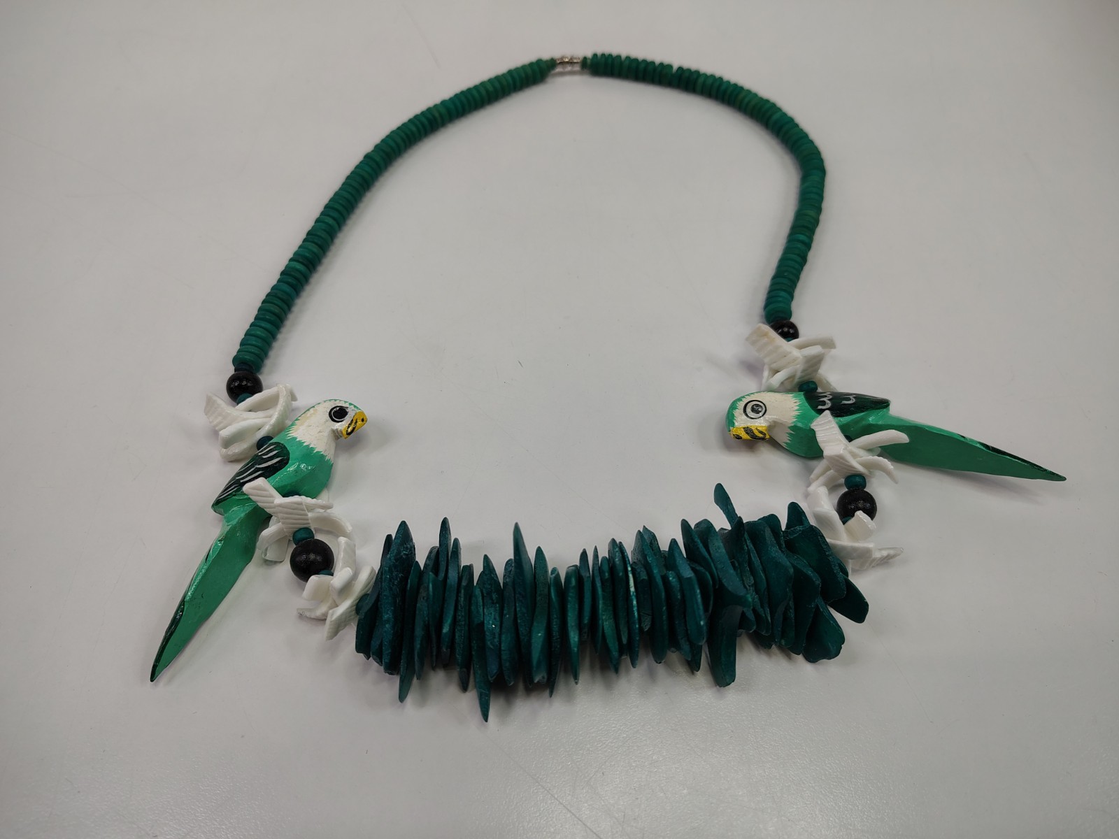 Vintage Hand Crafted Painted Island Parrot Wooden Beaded Necklace + Necklace