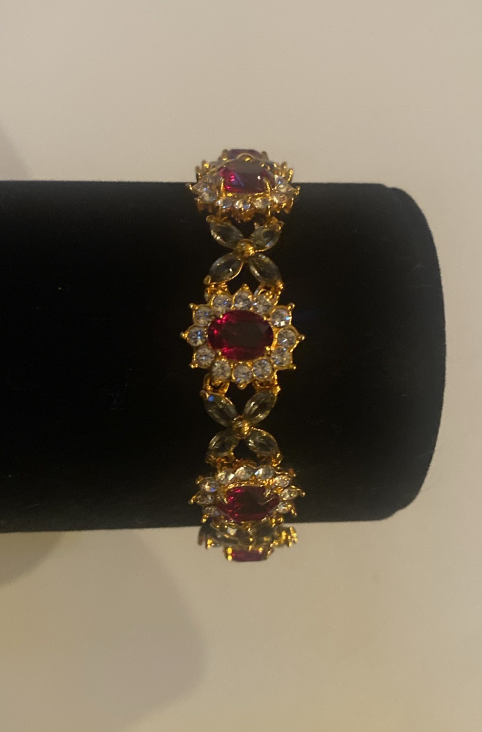 Camrose & Kross JBK Jacqueline Kennedy Ruby & Crystal Gold Cross Link Bracelet