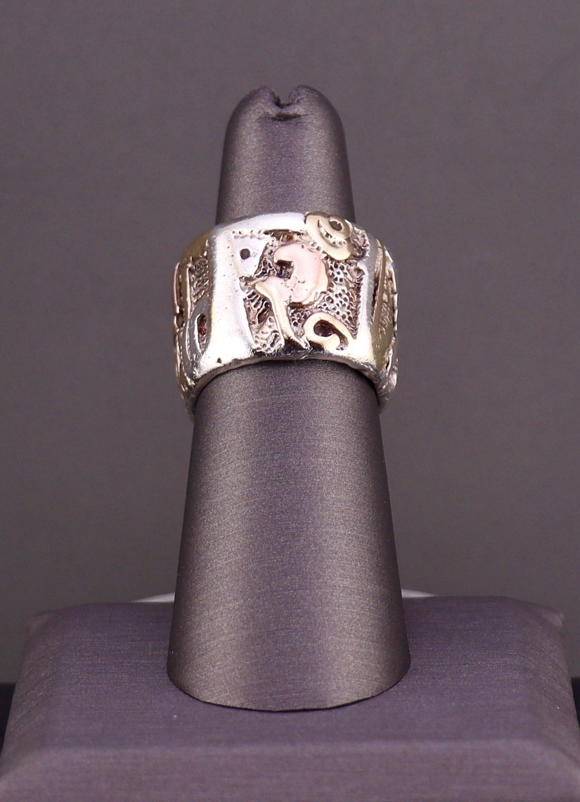 Vintage Scherr Sterling Silver 14K Gold Wide Band Ring Size 6.5 18g