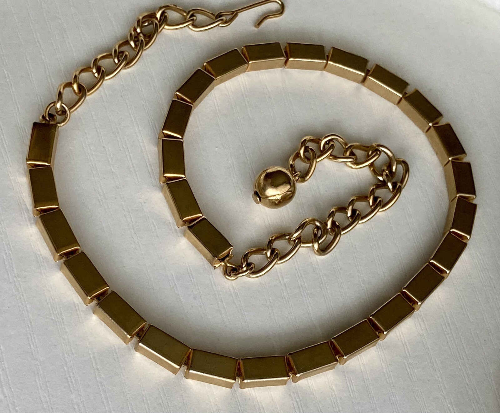 Vintage Rectangle Bar Box Link Chain Necklace 16” Gold Tone Adjustable 17.25g