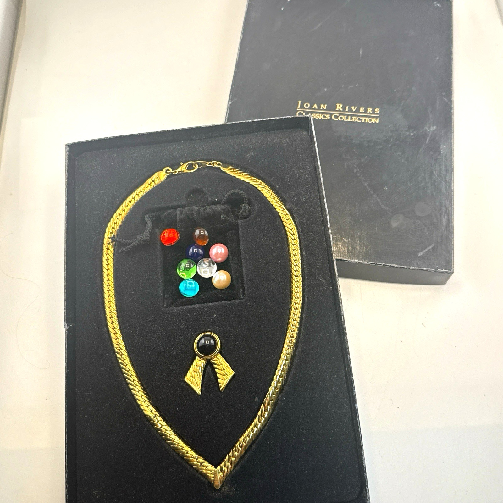 Joan Rivers Necklace Omega Interchangeable Set 9 Colors Gold Tone Cabochon Box