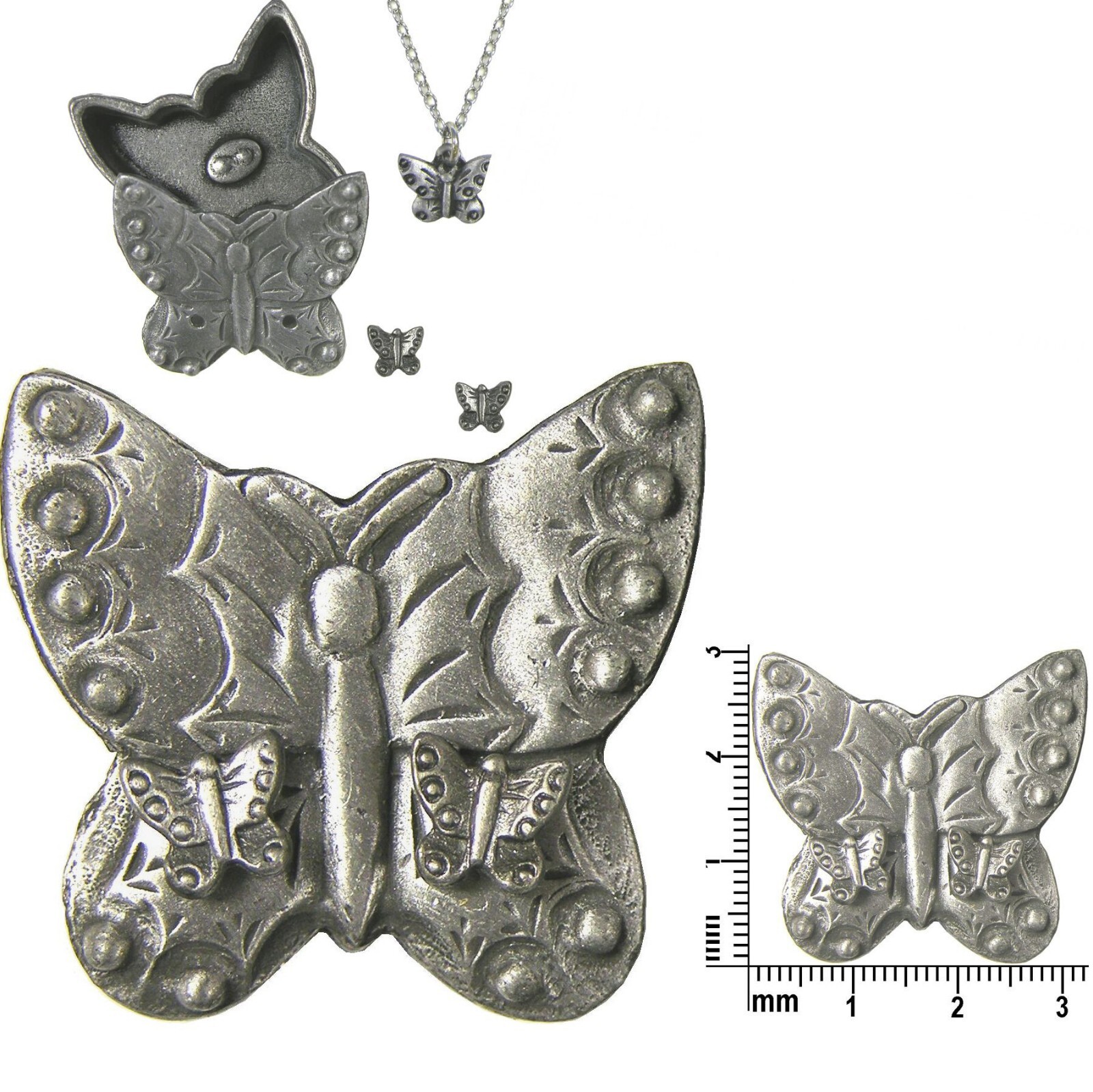 Butterfly Brooch Pin, Necklace, Earrings & Jewelry Box Set * Pewter * by Torino