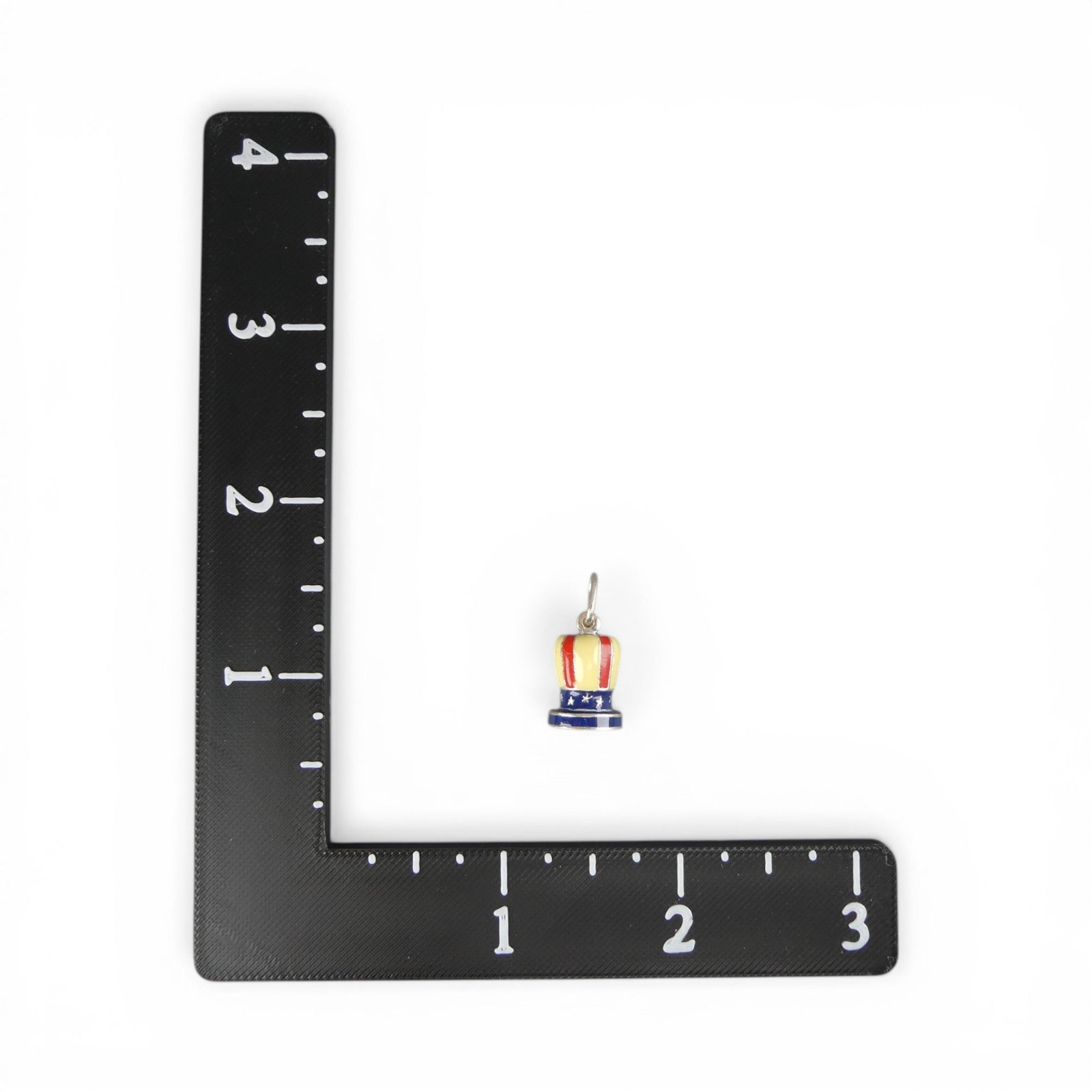 Sterling Silver Enamel Uncle Sam Hat Charm for Bracelet Patriotic Red White Blue