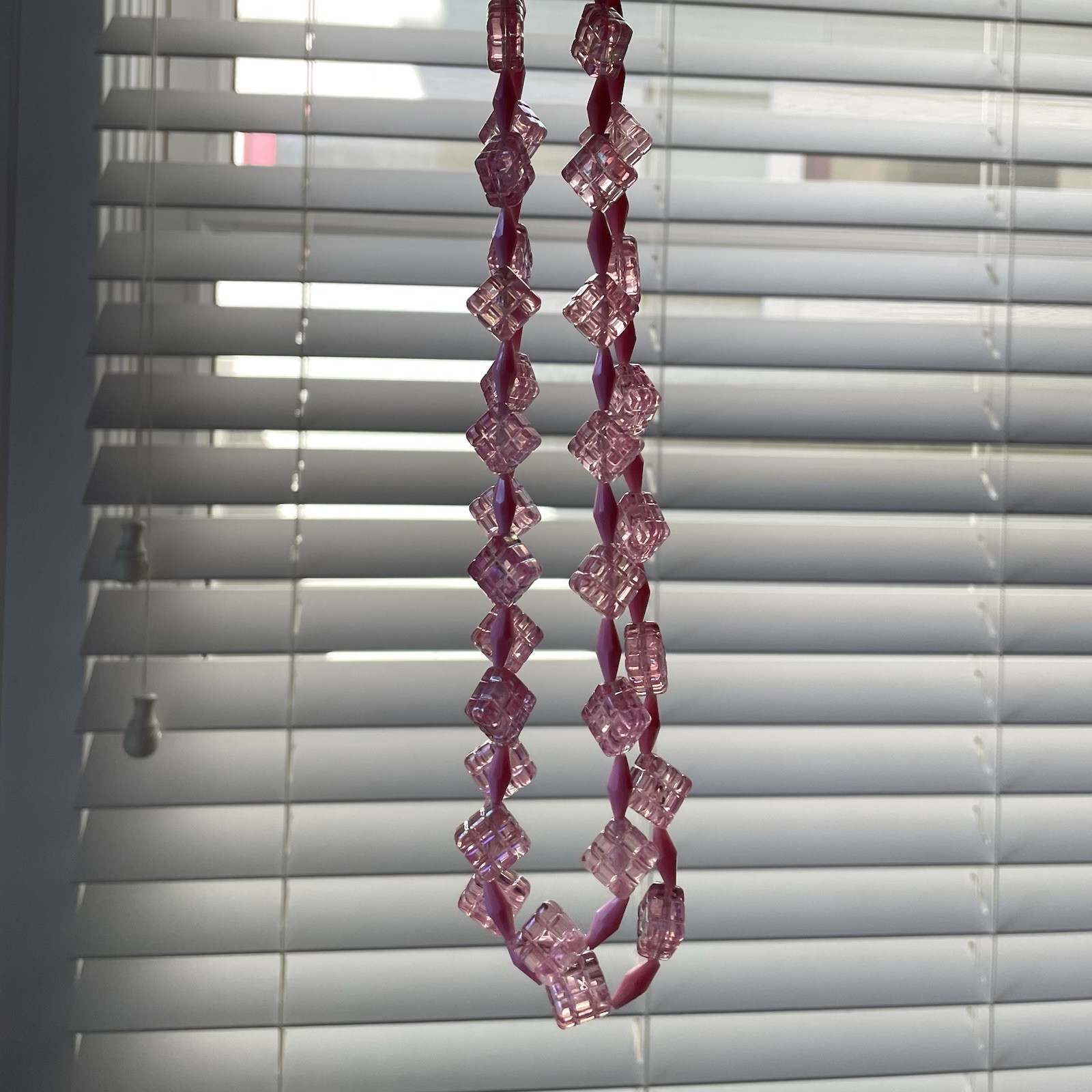 Vintage Austria pink acrylic/lucite double strand statement necklace quilted