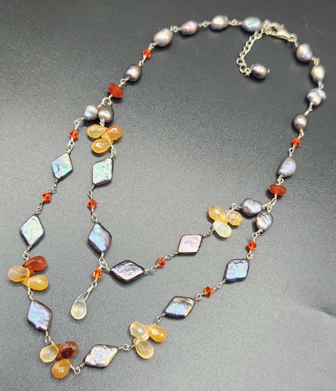 Freshwater Pearl and Teardrop Gemstone Bead Necklace