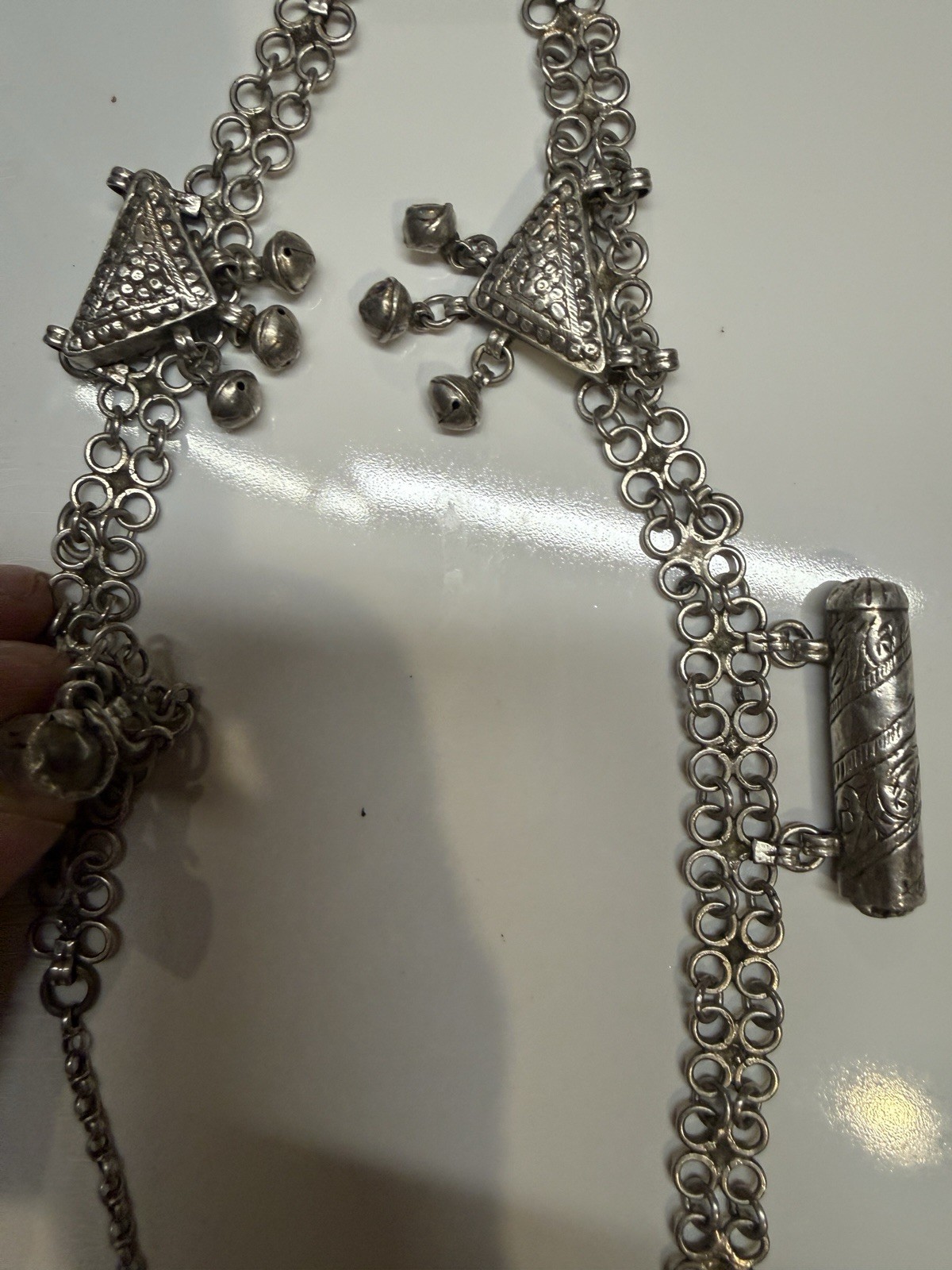 Antique silver alloy necklace, charms, 92gr. From Middle East. Mid-Century.