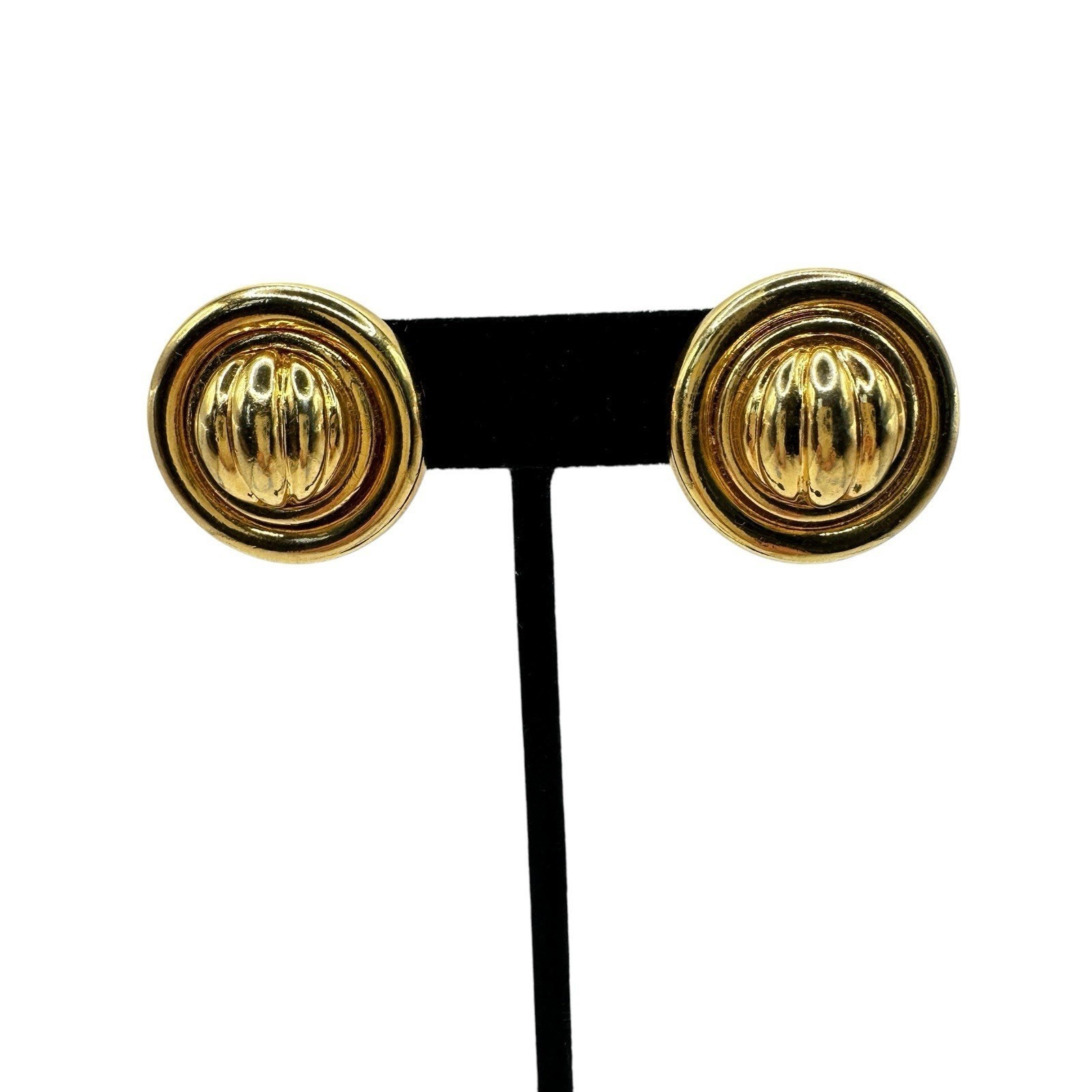 Jesara Vintage Gold Tone Clip-On Earrings Signed Textured Raised Button Style