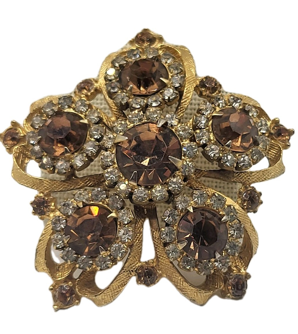 2-Pc Edlee Champagne & Ice Rhinestone Crystal Vintage Pin Brooch & Earrings Set