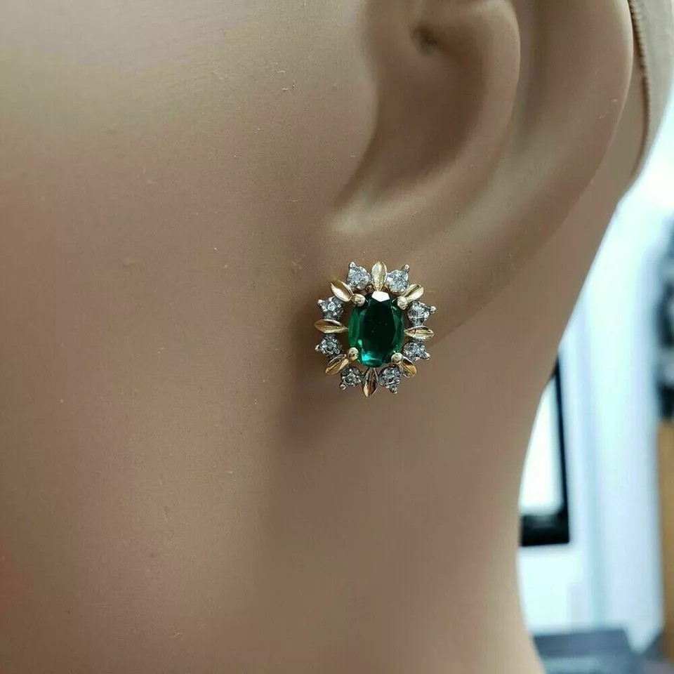 Oval Cut Lab Created Diamond Engagement Woman’s Earring 14K Yellow Gold Finish