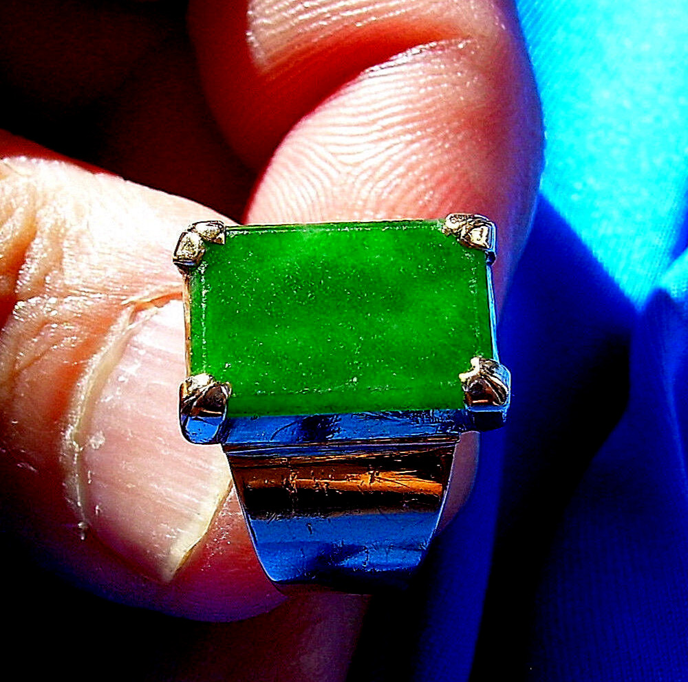 Original EARTH MINED Jadeite JADE Antique Engagement Ring Deco SOLID 18K GOLD 6