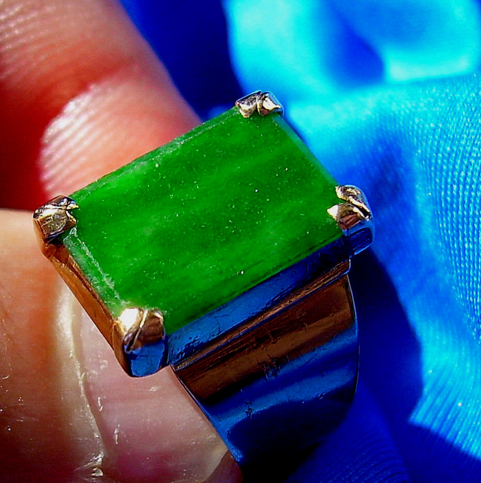 Original EARTH MINED Jadeite JADE Antique Engagement Ring Deco SOLID 18K GOLD 6