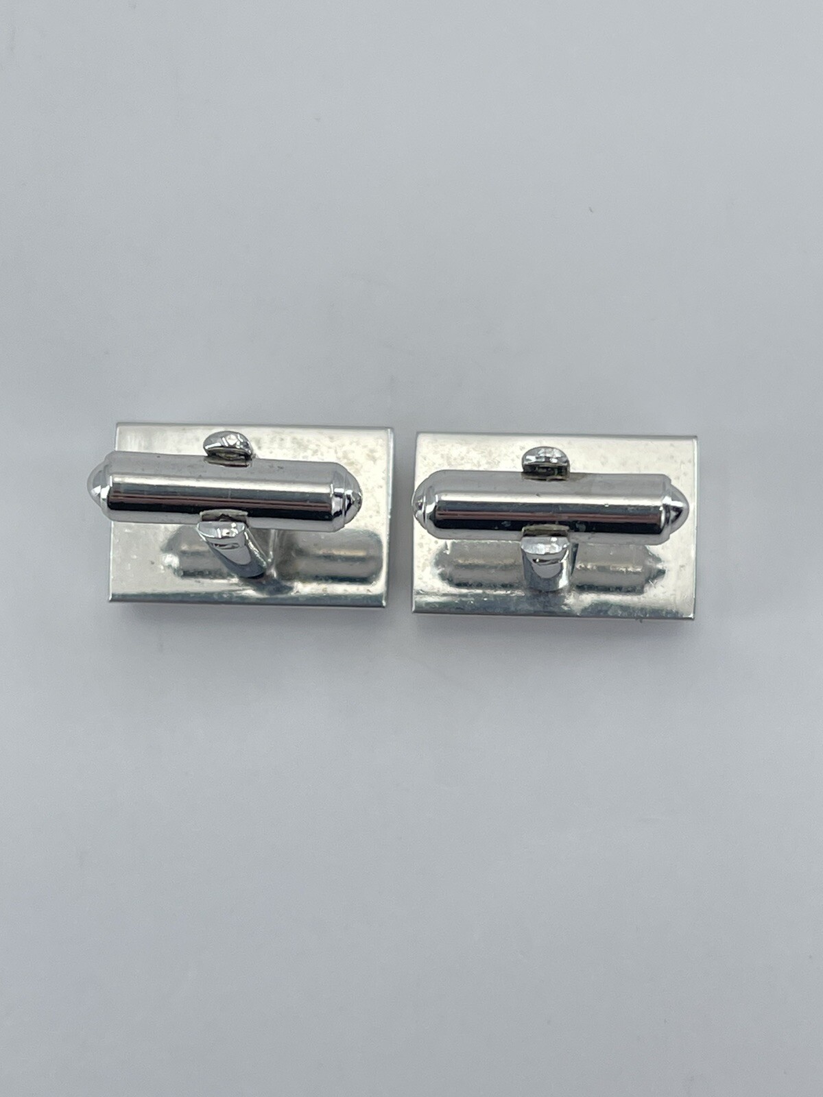 Cufflinks Rectangle Silver tone with horizontal black enamel lines