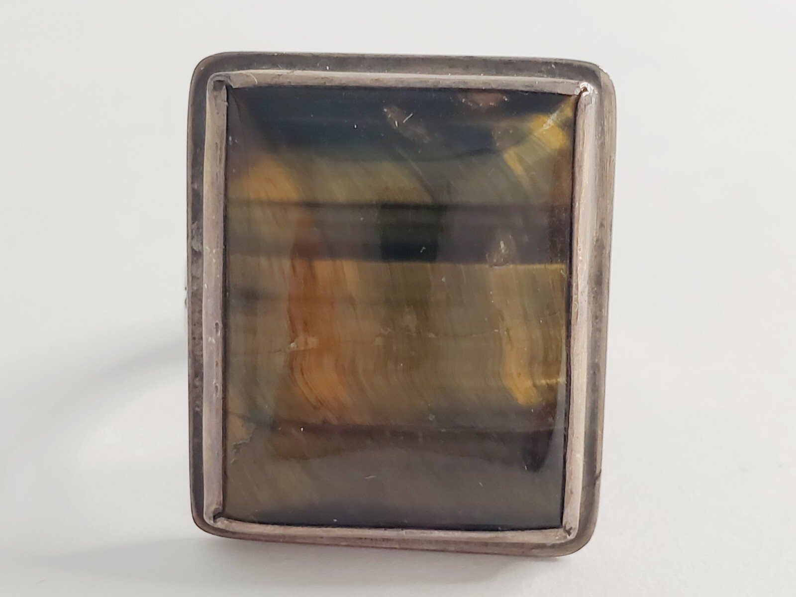 Beautiful VTG Sterling Silver with Rectangle Tiger’s Eye Ring – Adjustable