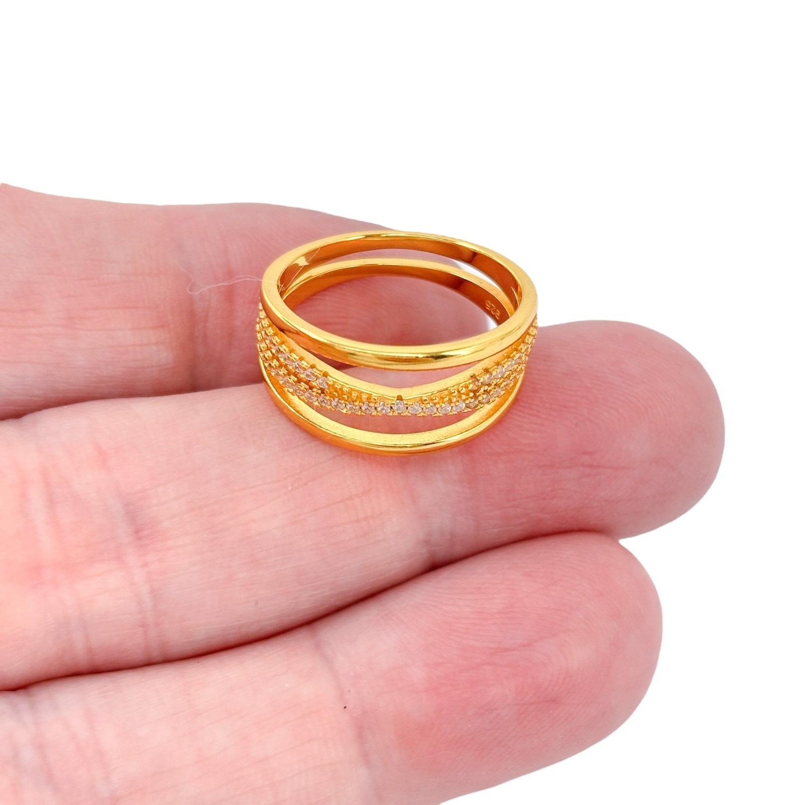 Vintage Gold-Tone | Sterling Silver 925 | Cubic Zirconia Criss Cross Ring Size 8