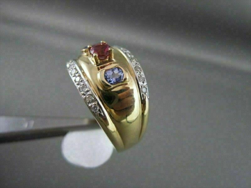 ANTIQUE WIDE 1.00CTW AMETHYST, PINK SAPPHIRE & DIAMOND 14K W&Y GOLD RING